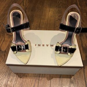 Marni Black and Cream Buckle Slingback Heels